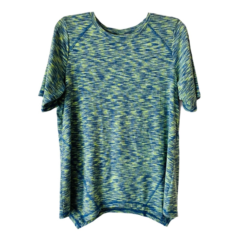 Lori Goldstein T-Shirt, Sz. S, Blue/Lime Color, Points on Hem Front & Back